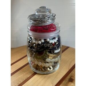 Assorted Costume Jewelry Lot Bangles Necklaces Bracelets Earrings Rings Jar